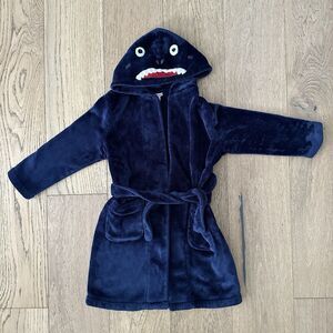 Pottery Barn Kids Navy Blue Shark Hooded Soft Plush Robe Boys 4-6
